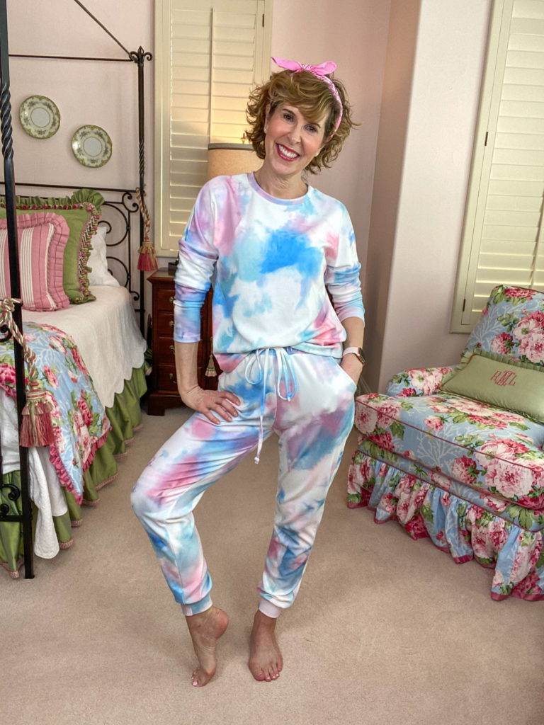 women in loungewear wearing tie dye over 50