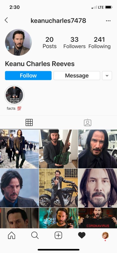 example of a fake instagram account