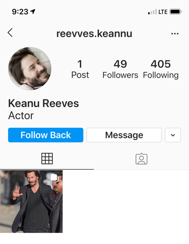 example of a fake instagram account