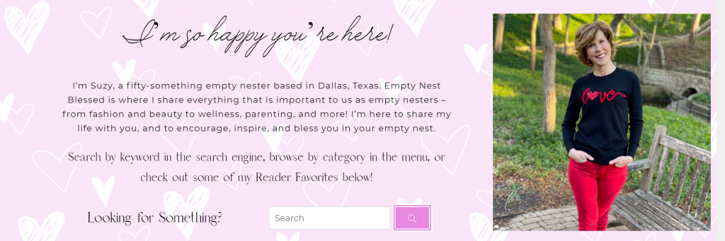 screenshot of empty nest blessed new website about section