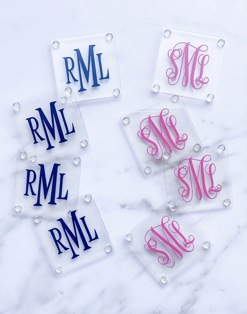 acrylic monogrammed coasters from wellbowed