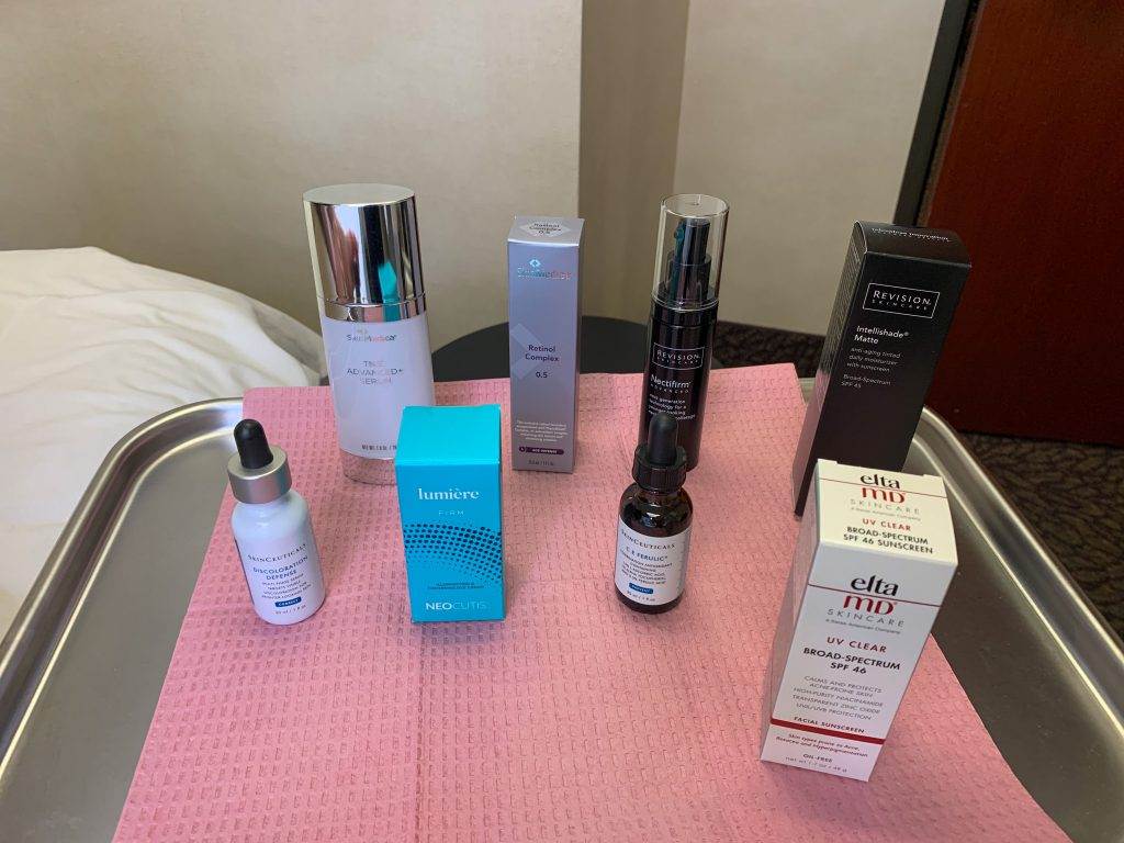 tray of best skincare products for over 50 women