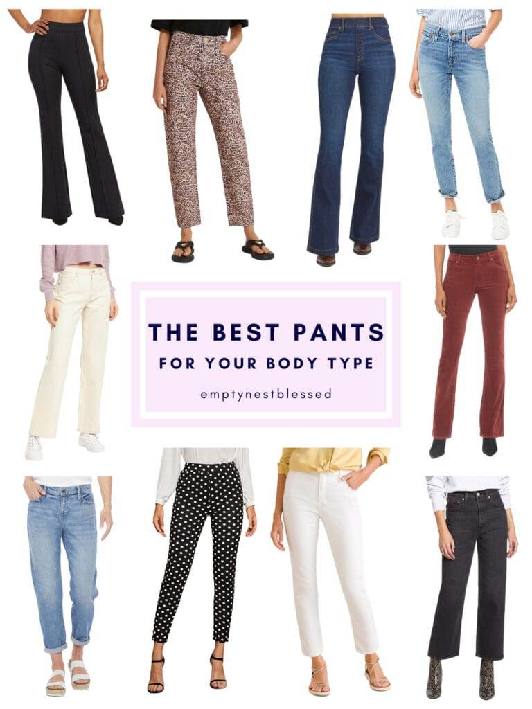 collage of womens jeans and pants