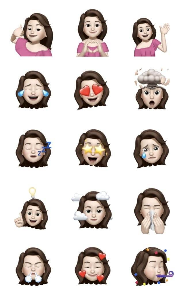 memojis of brown haired woman