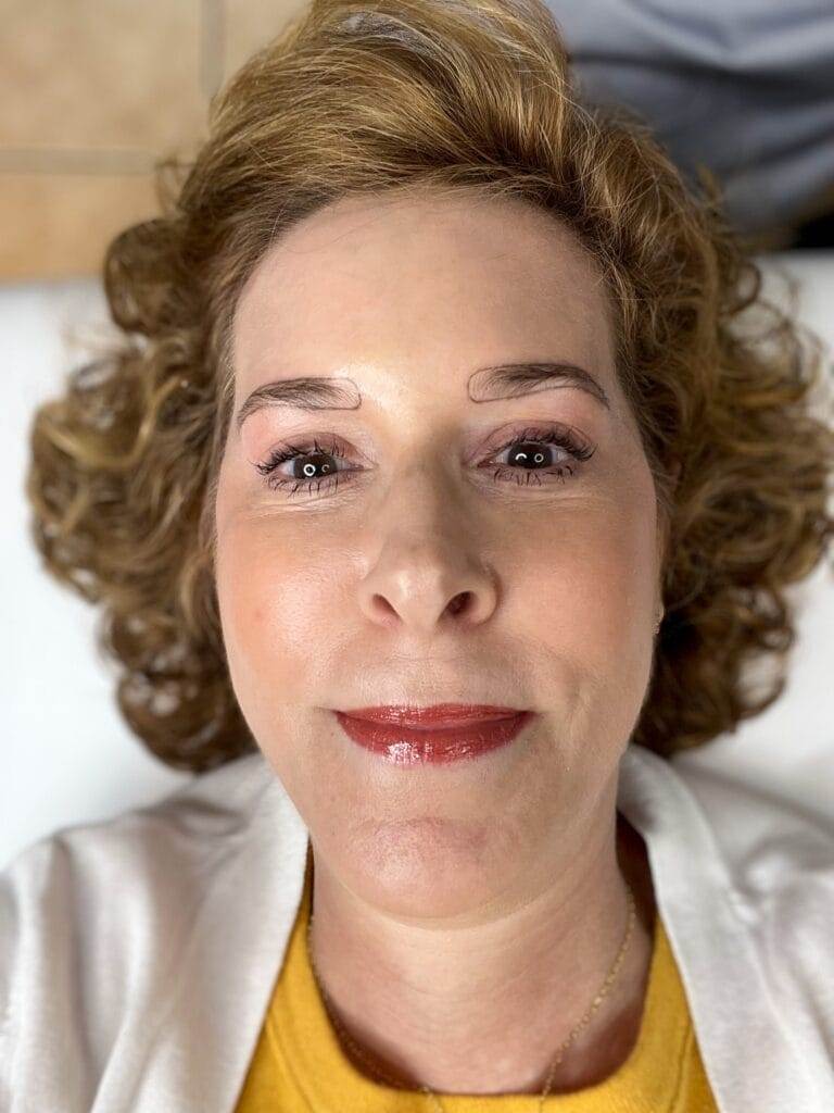 woman with brows outlined and mapped prior to microblading