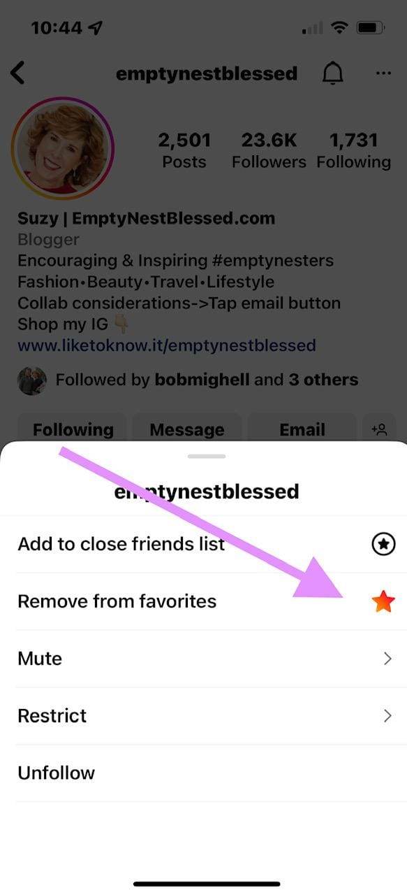 screenshot of how to add someone to your favorites on instagram