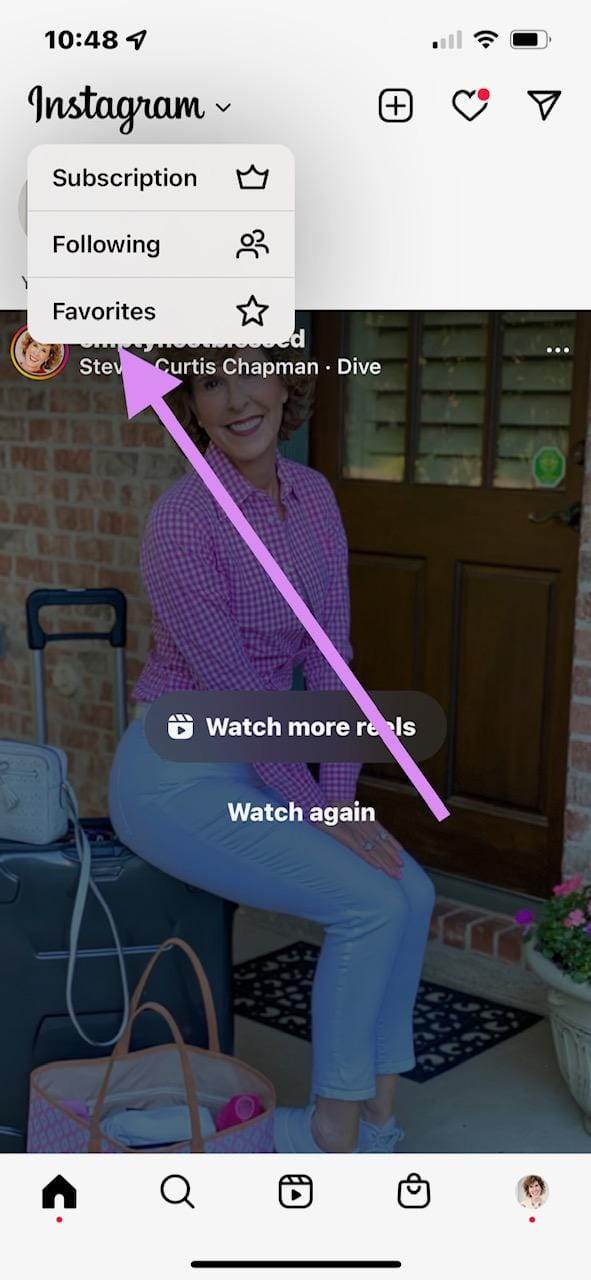 screenshot of an instagram page with pink arrow pointing to the instagram logo