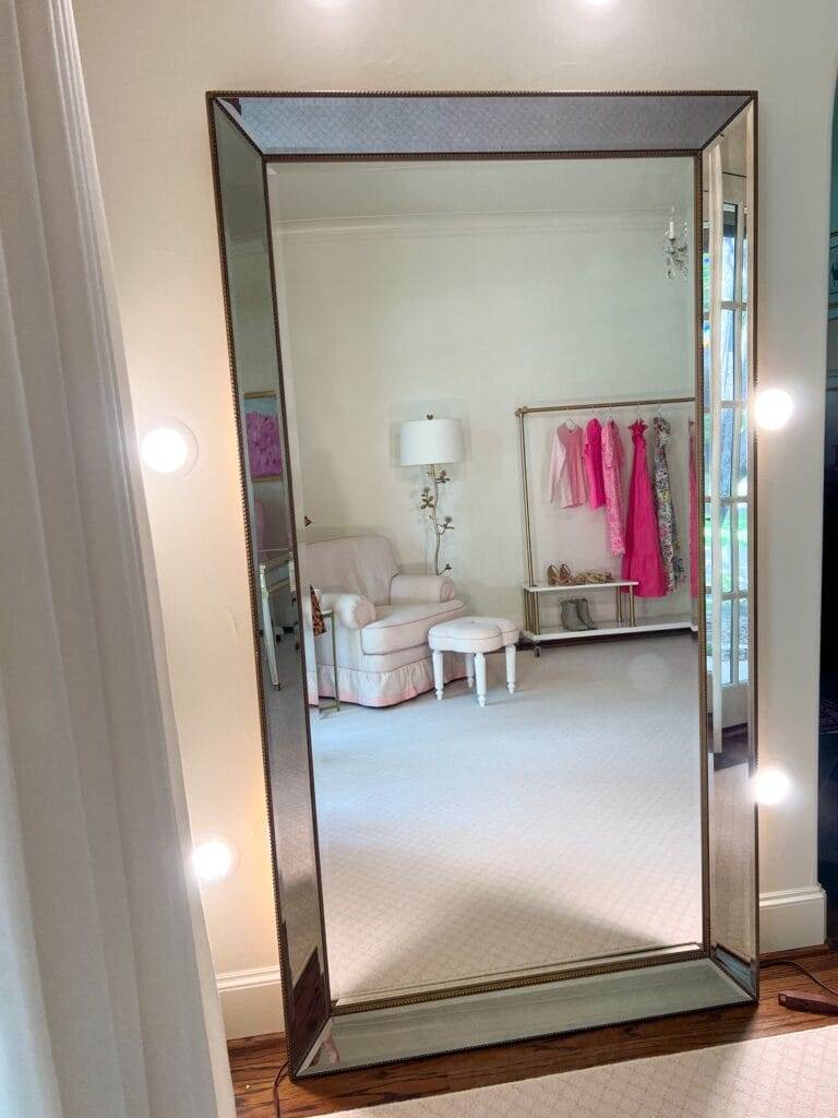 lighted selfie mirror in home office