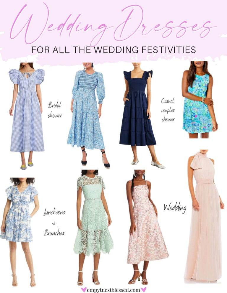 collage of wedding dresses you can wear to all the wedding festivities