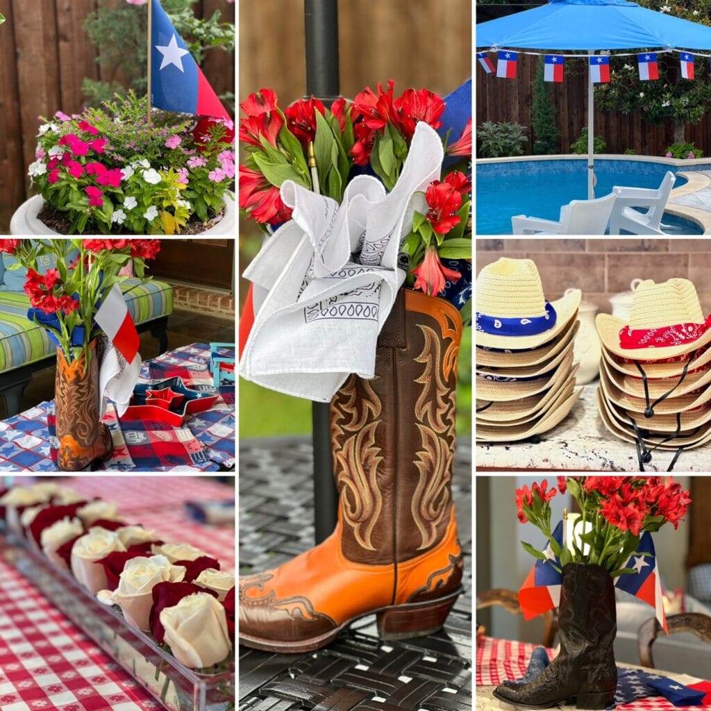 collage of texas themed party decor 