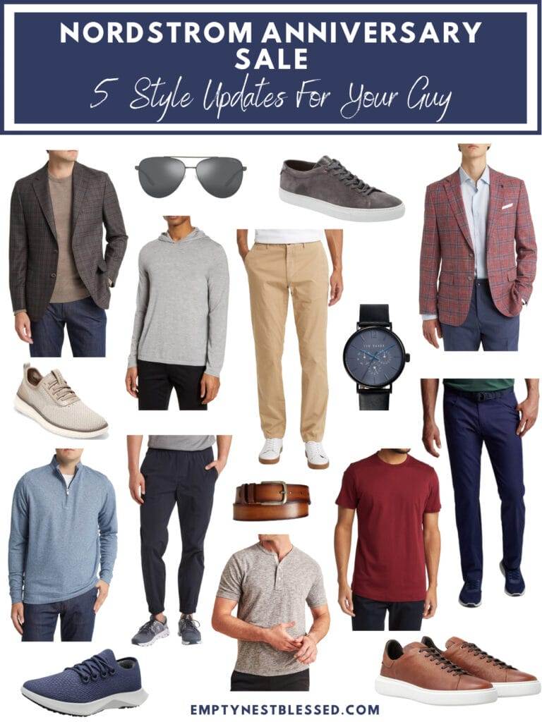 Collage of 5 style updates for your guy from the Nordstrom anniversary sale