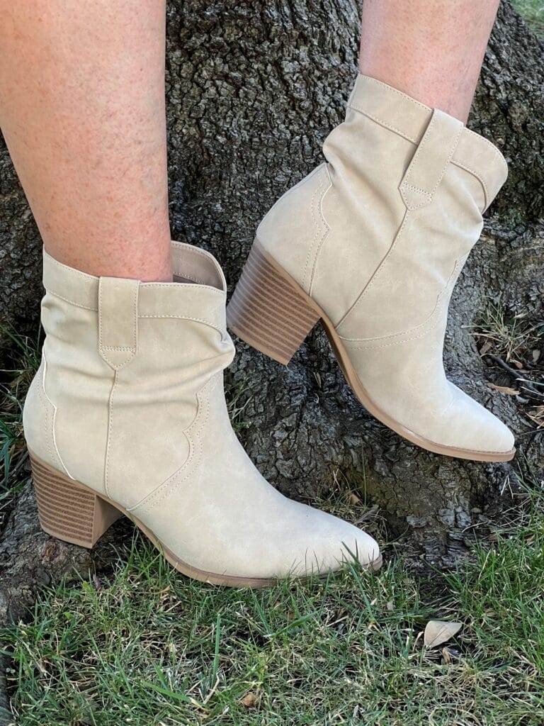 women's off white booties with block heel