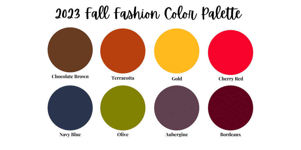 picture of color swatches of 2023 fall fashion color palette