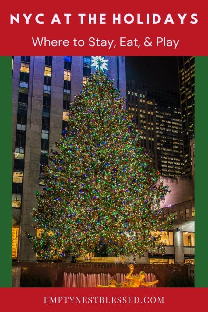 pinterest pin that shows rockfeller christmas tree in NYC