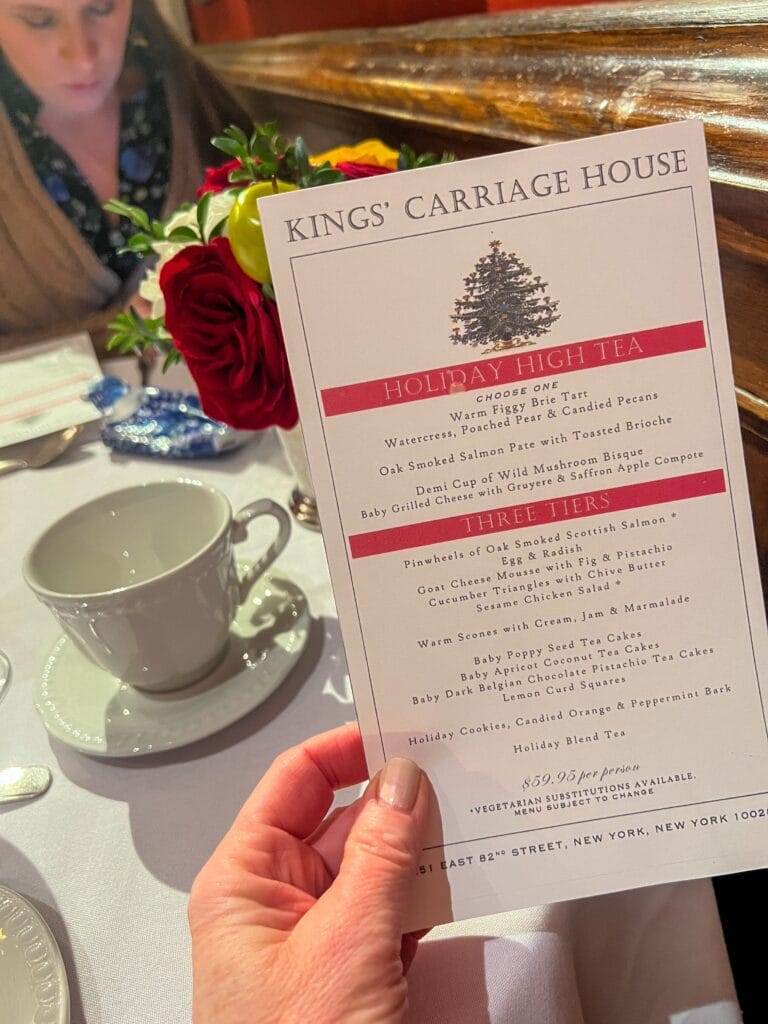 menu from king's carriage house nyc