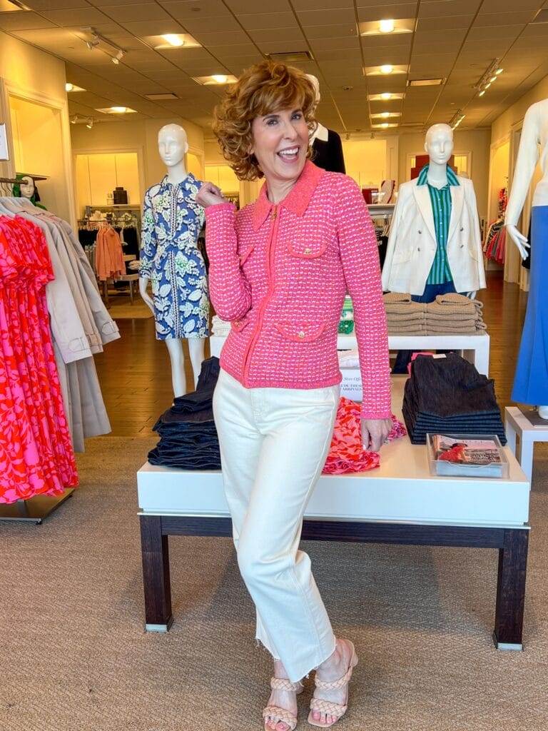 woman standing in talbots wearing ladylike cardigan