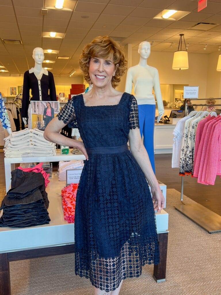 NAVY BLUE lace overlay dress in talbots