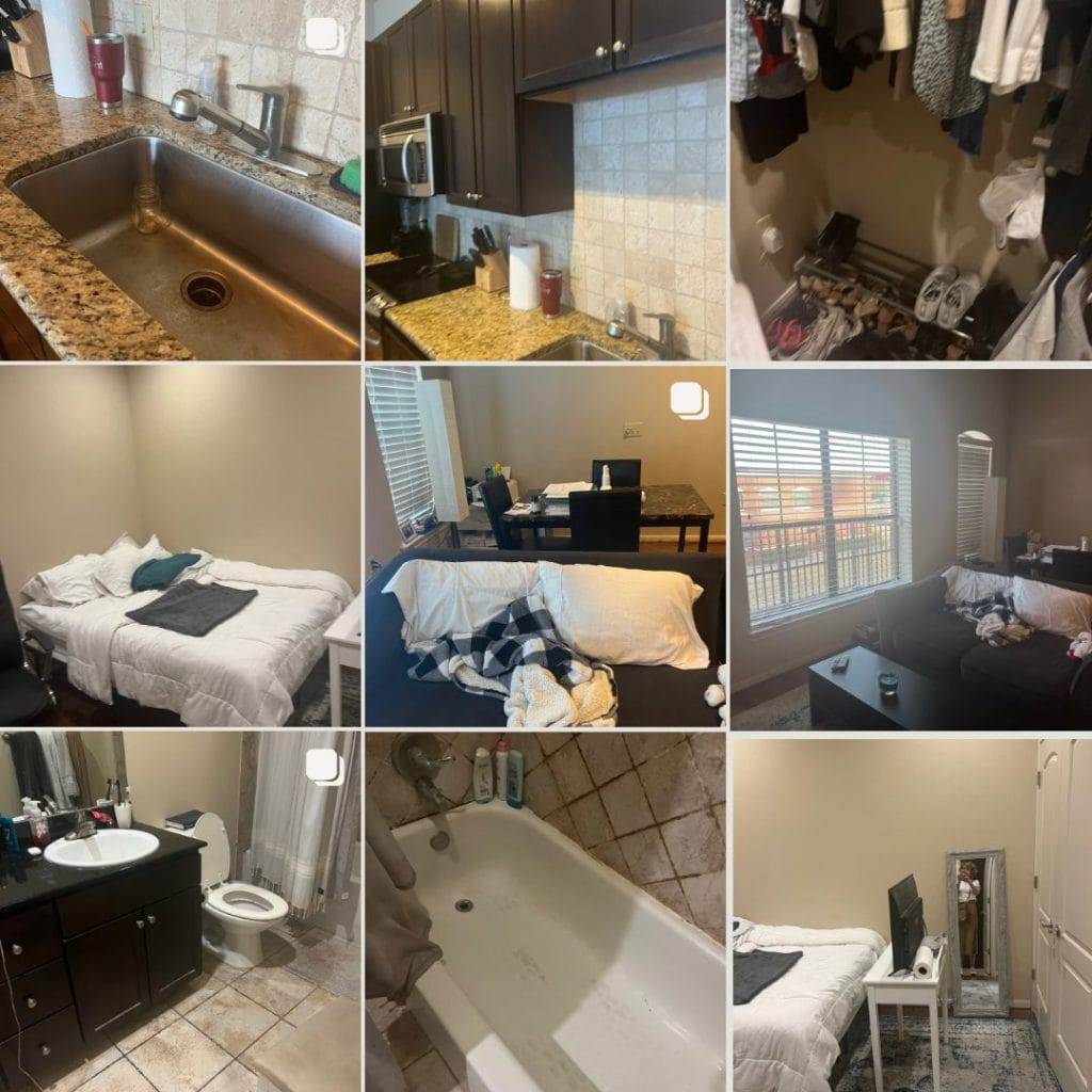 collage of before photos of downtown waco loft remodeling project