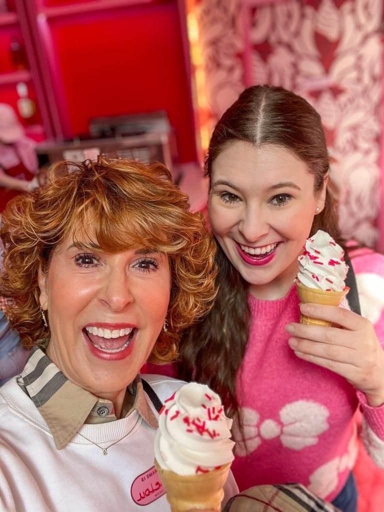 mother and daughter with ice cream cones at the museum of ice cream