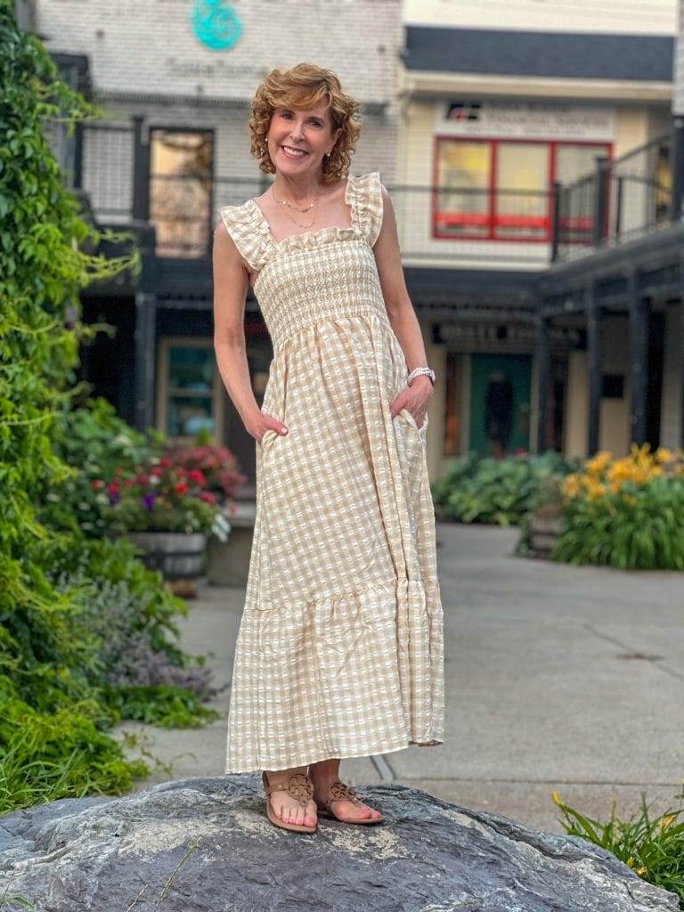 woman wearing maxi dress from amazon in montana