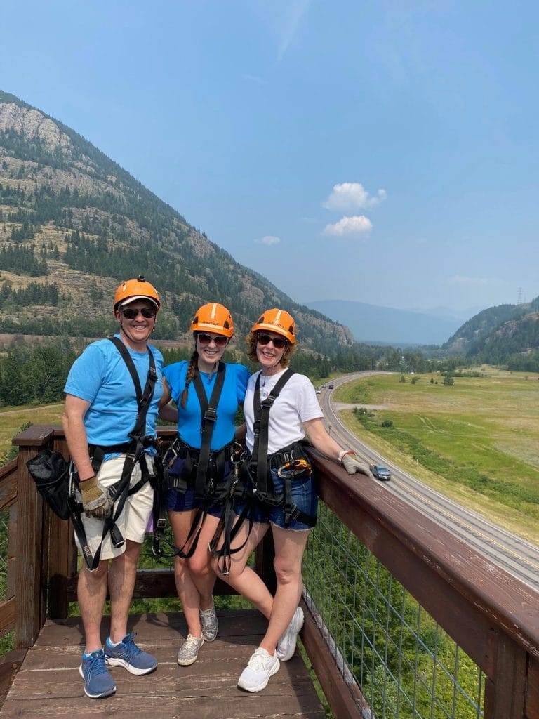 family ready to zipline in montana