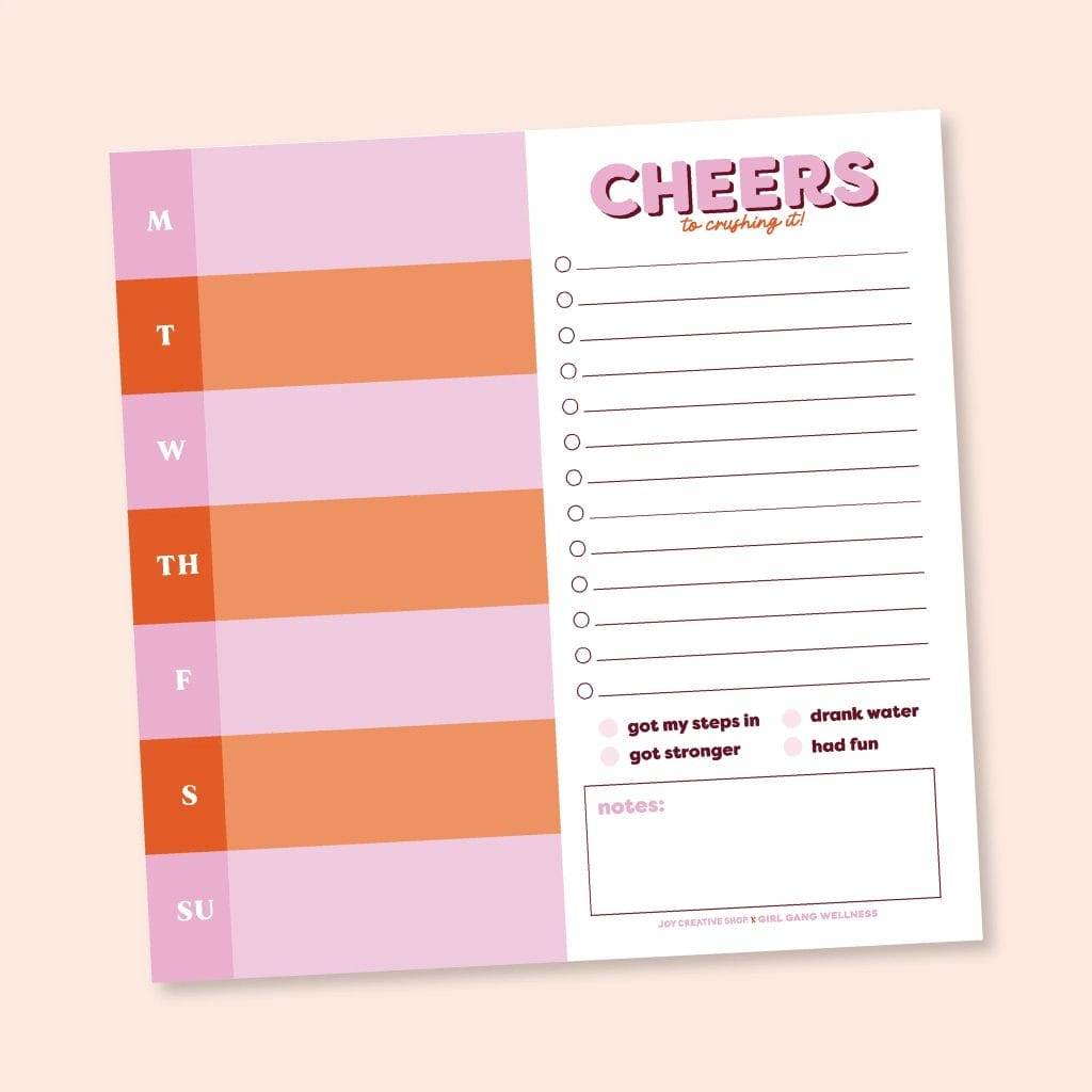 cheers note pad from joy creative shop and girl gang wellness