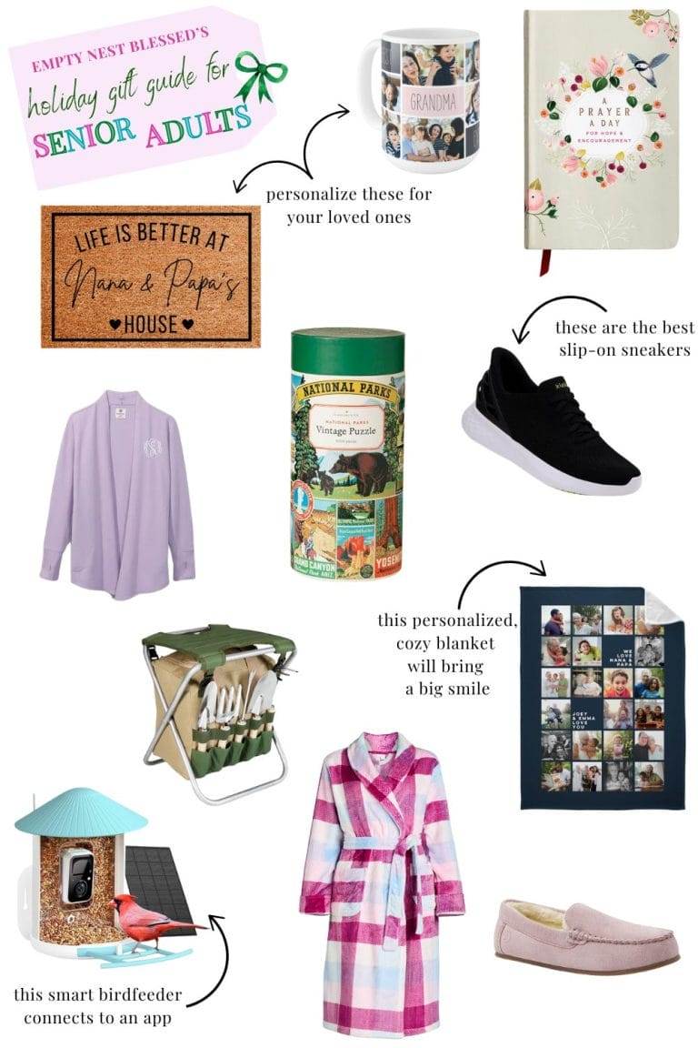 Collage of gift ideas for senior adults