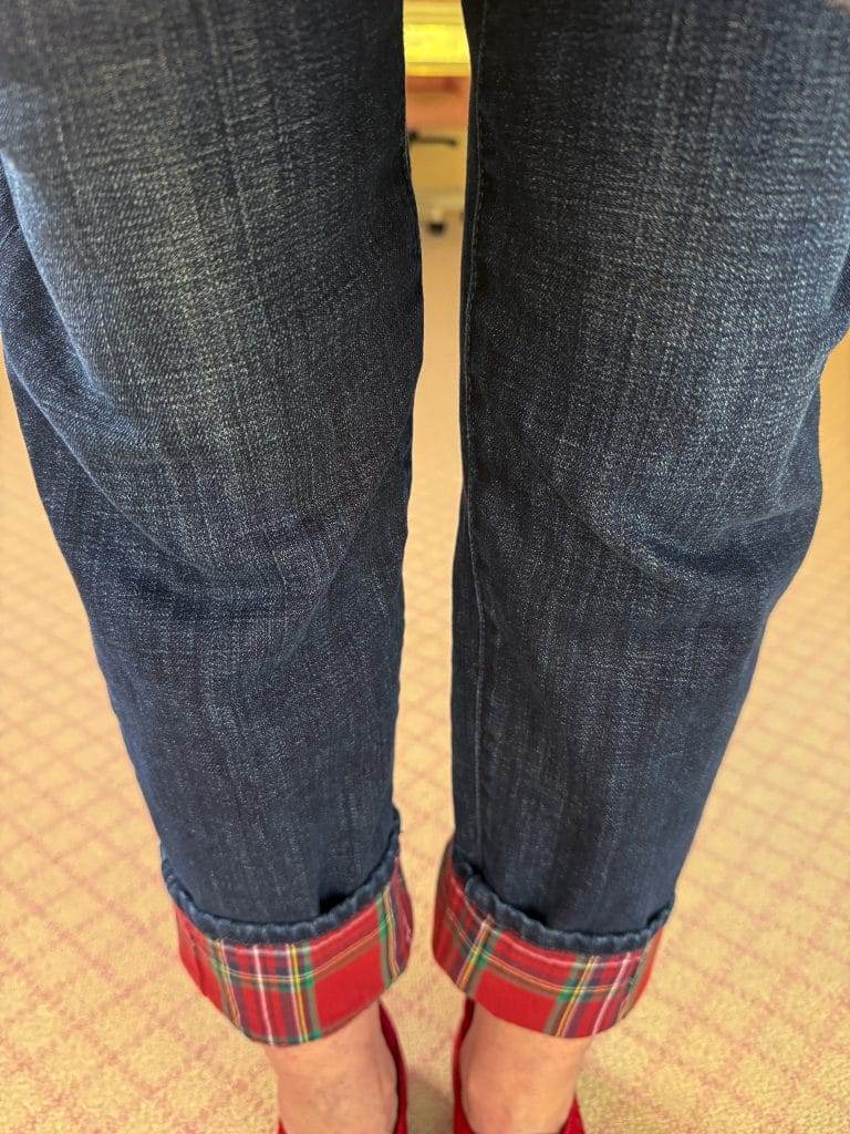 Talbots jeans with plaid hem