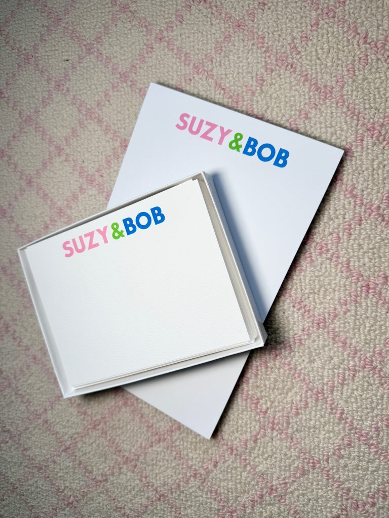 picture of notepad and notecards with personalization at the top